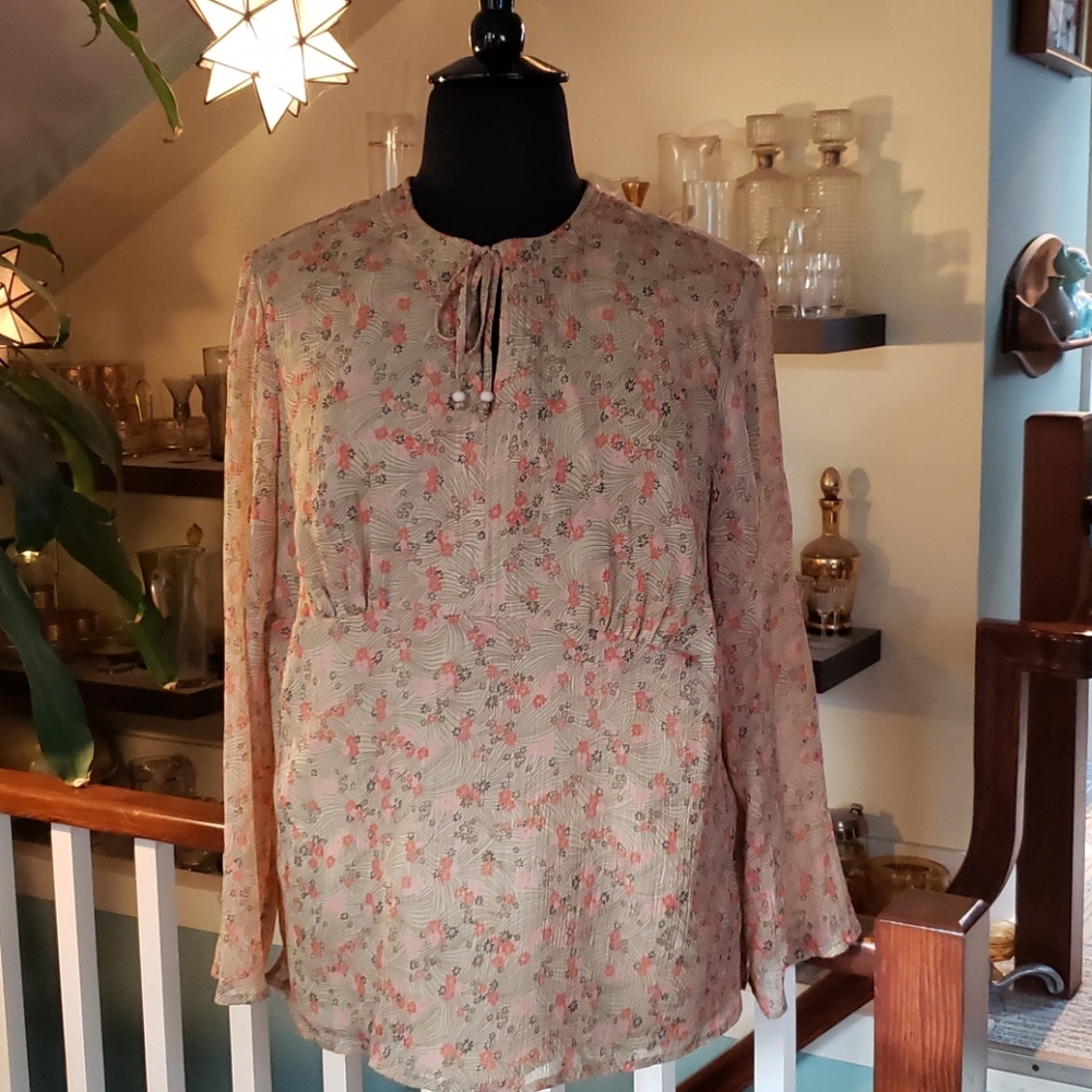 Style & Co Womens Empire Waist Floral Peach Blouse